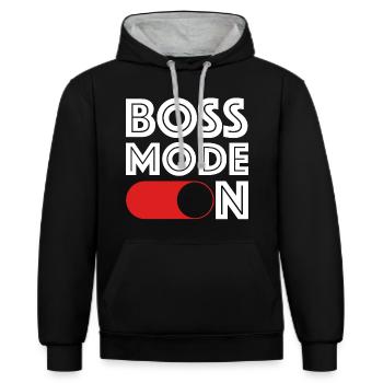 Mode Boss sur | Affaires, dictons drôles, amusement - Sweat à capuche contrasté - noir/gris chiné - Devant - Anna (173cm) & Nico (186cm)