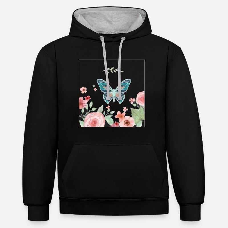 Papillon papillon fleur fleur - Sweat à capuche contrasté - noir/gris chiné