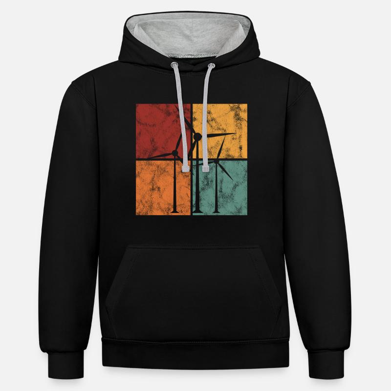Énergie éolienne énergie éolienne éolienne - Sweat à capuche contrasté - noir/gris chiné