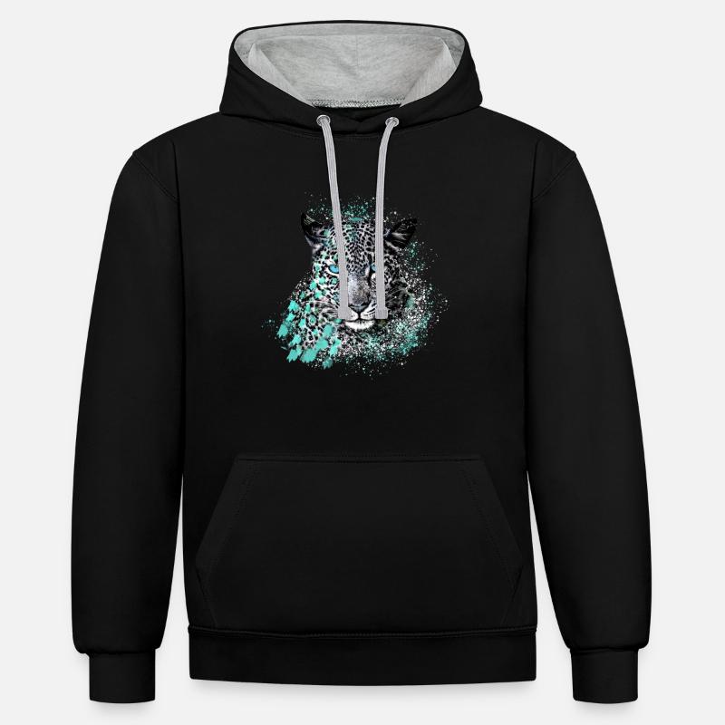 leopard, katze, wildkatze, graffiti, malerei,mint - Kontrast-Hoodie - Schwarz/Grau meliert