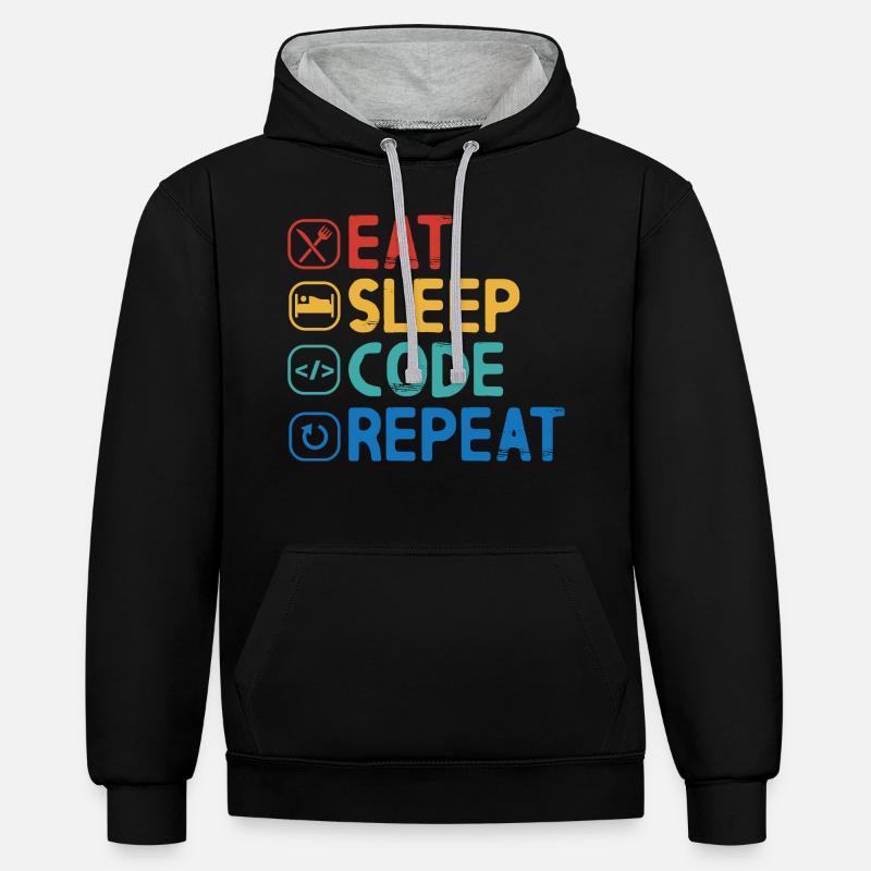 Répéter le code Eat Sleep - Sweat à capuche contrasté - noir/gris chiné