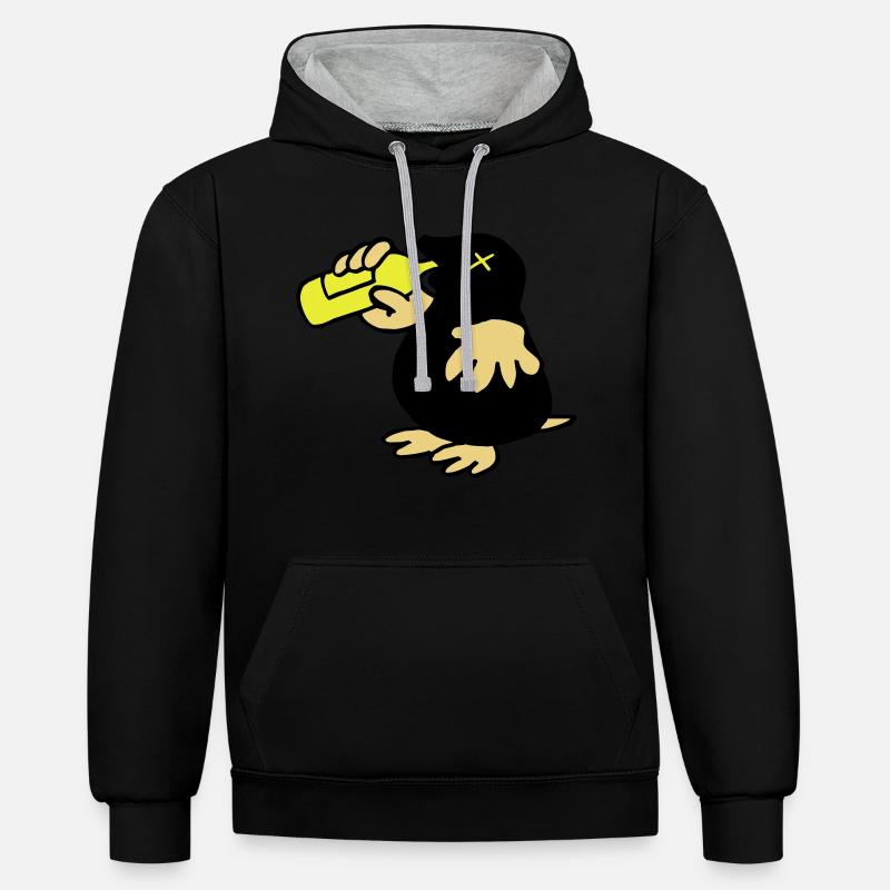 Mole Saufwurf - Sweat à capuche contrasté - noir/gris chiné