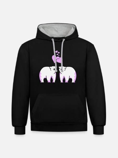 Eisbären verliebt - Kontrast-Hoodie - Schwarz/Grau meliert