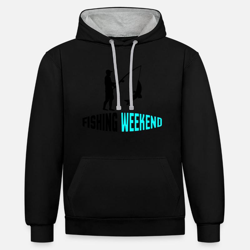 Week-end de pêche 002 - Sweat à capuche contrasté - noir/gris chiné
