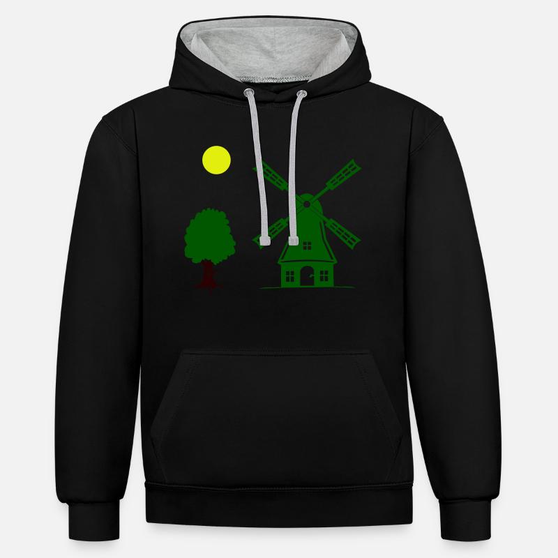 Arbre du moulin à vent - Sweat à capuche contrasté - noir/gris chiné