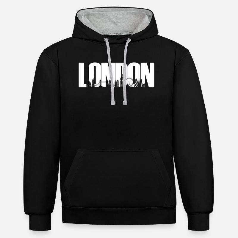 Londres, Angleterre, Royaume-Uni, Skyline - Sweat à capuche contrasté - noir/gris chiné