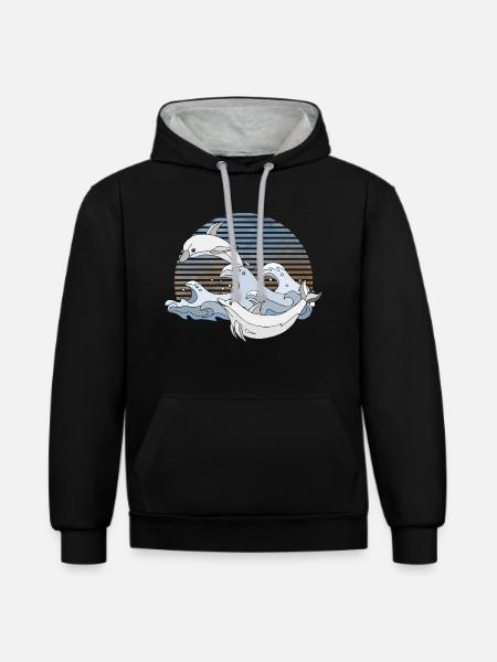 Dauphins - Sweat à capuche contrasté - noir/gris chiné