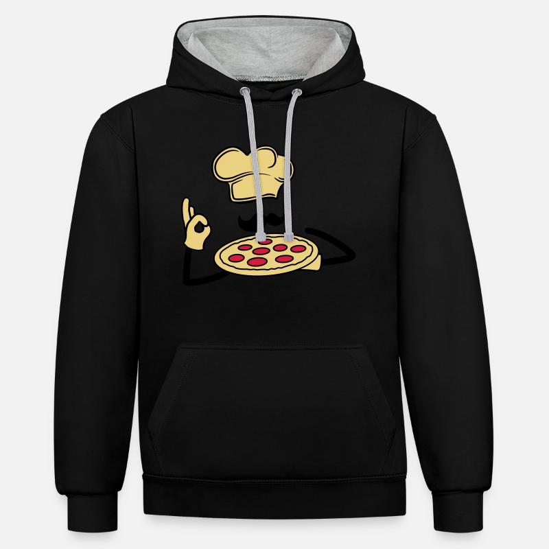 koch bäcker schnurrbart mustache logo cool logo it - Kontrast-Hoodie - Schwarz/Grau meliert