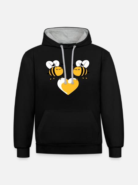 2 bees in love - Contrast hoodie - black/heather grey