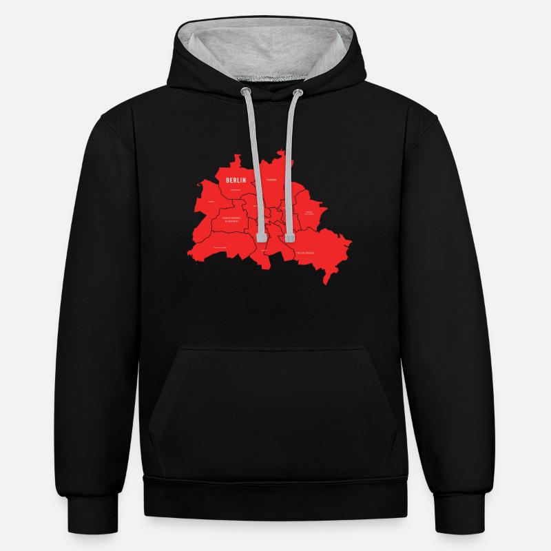 Plan de Berlin - Sweat à capuche contrasté - noir/gris chiné