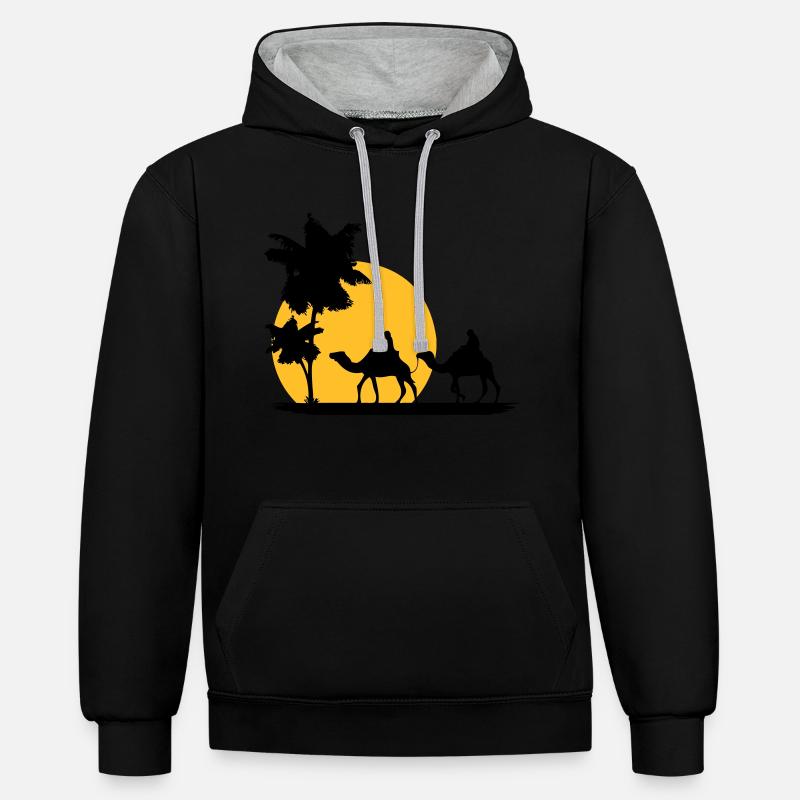 Camel - Kamel - Dromedar - Karawane - Kontrast-Hoodie - Schwarz/Grau meliert