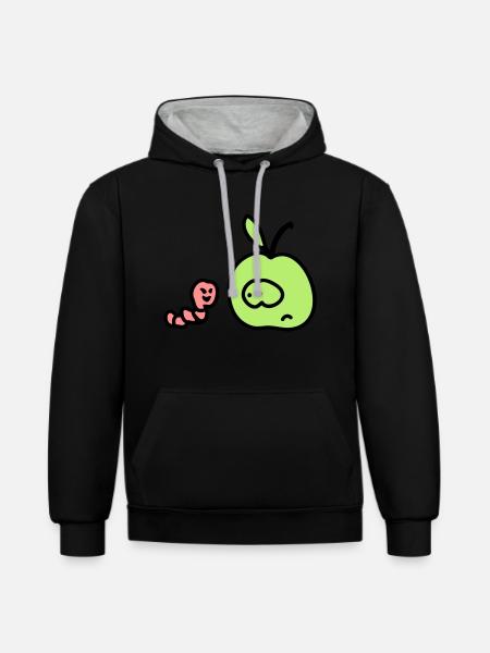 Apfel + Wurm 3 - Kontrast-Hoodie - Schwarz/Grau meliert