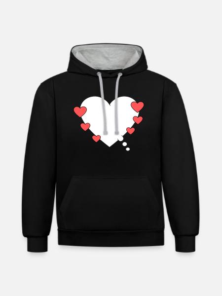 Thought bubble with heart - Contrast hoodie - black/heather grey