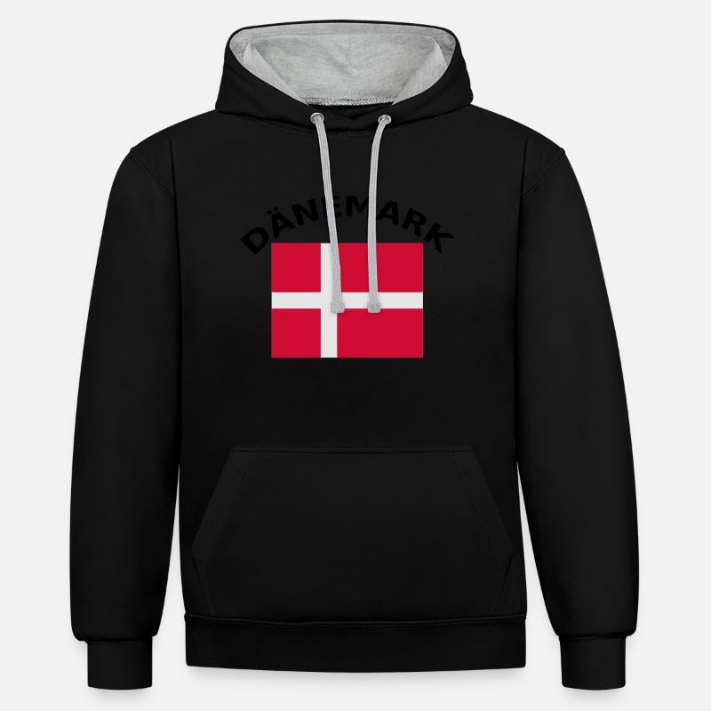 Danemark, Danemark, drapeau, drapeau - Sweat à capuche contrasté - noir/gris chiné