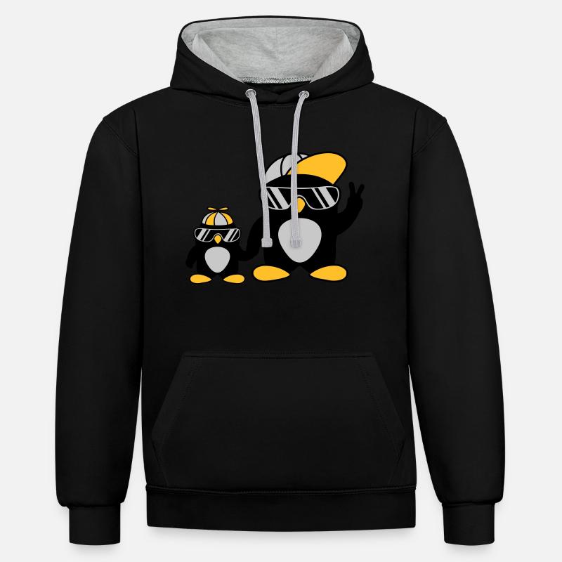 2 famille de pingouins cool - Sweat à capuche contrasté - noir/gris chiné
