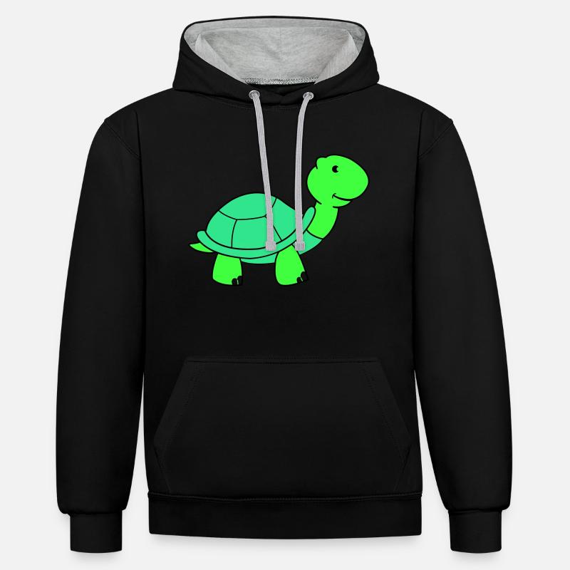 tortue - Sweat à capuche contrasté - noir/gris chiné