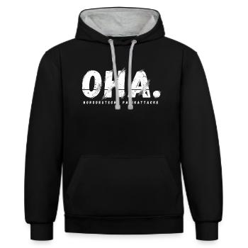 Oha Norddeutsche Panikattacke - Kontrast-Hoodie - Schwarz/Grau meliert - Vorne - Anna (173cm) & Nico (186cm)
