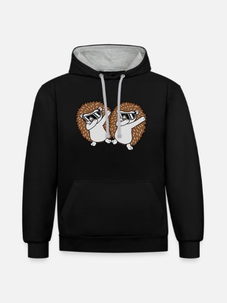 2 dabbing hedgehog friends - Contrast hoodie - black/heather grey