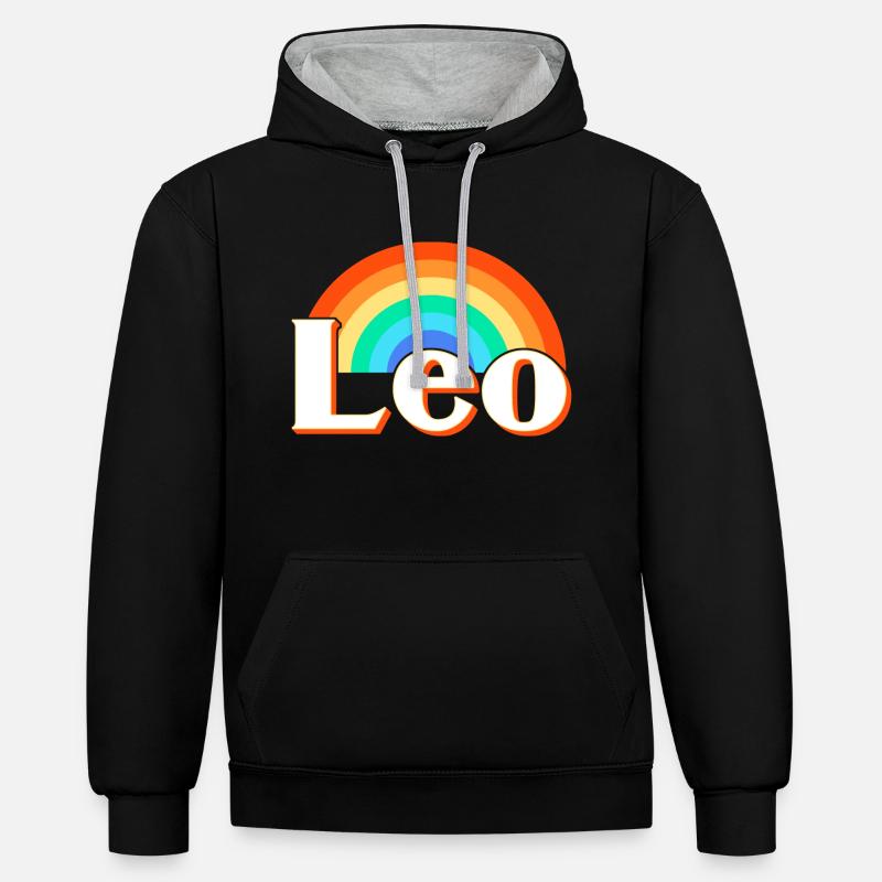 Sternzeichen Löwe - Kontrast-Hoodie - Schwarz/Grau meliert