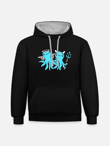 2 Octopus Devil Angel Heaven Hell Team Friends - Contrast hoodie - black/heather grey