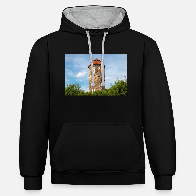château d’eau Wasserturm Bahnwasserturm Osnabrück - Sweat à capuche contrasté - noir/gris chiné