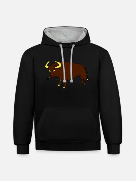 Taureau Basque - Sweat à capuche contrasté - noir/gris chiné