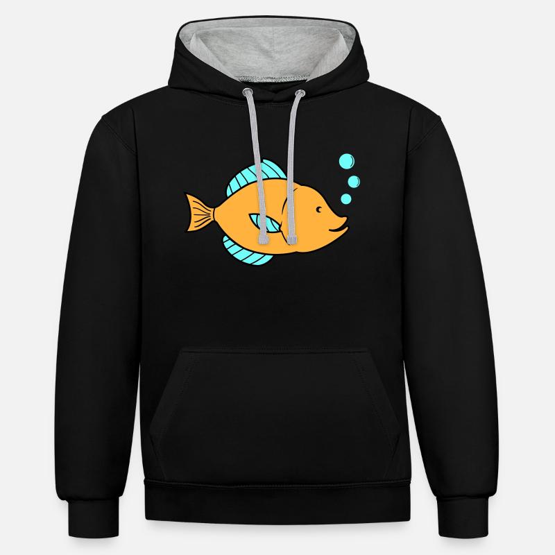Bande dessinée de poisson 01 - Sweat à capuche contrasté - noir/gris chiné