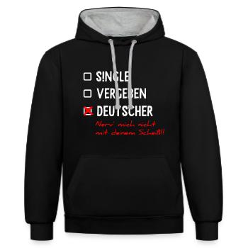 Deutscher lustiger frecher Spruch zum ankreuzen - Kontrast-Hoodie - Schwarz/Grau meliert - Vorne - Anna (173cm) & Nico (186cm)