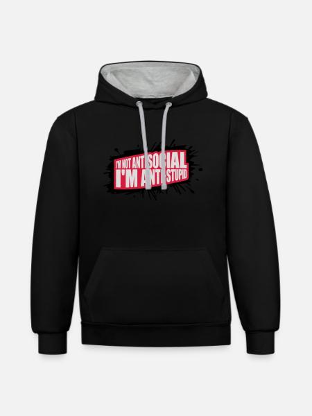 not antisocial anti stupid - Contrast hoodie - black/heather grey