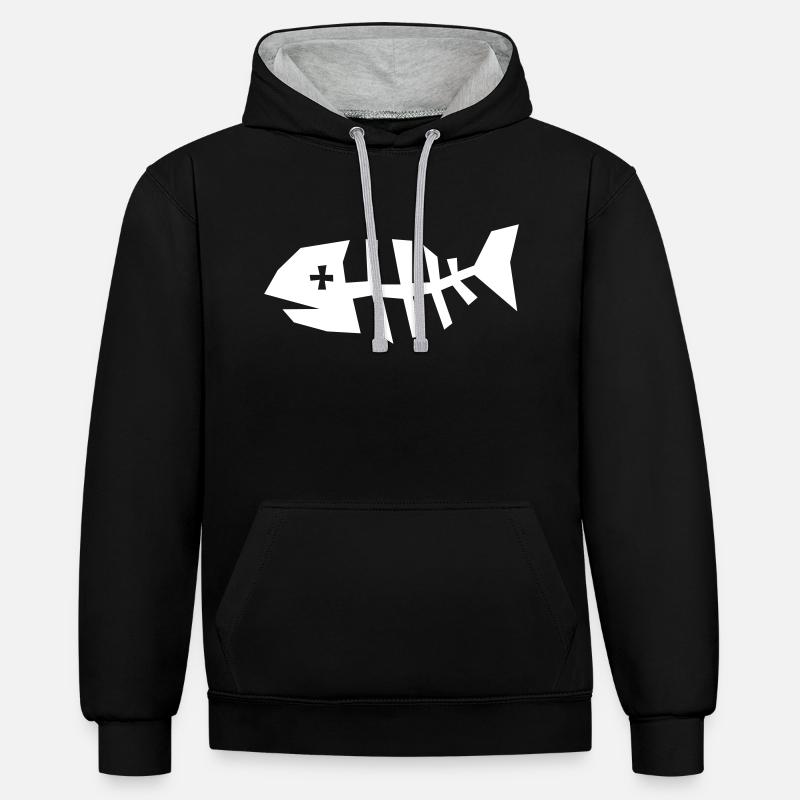 Squelette d'os de poisson - Sweat à capuche contrasté - noir/gris chiné
