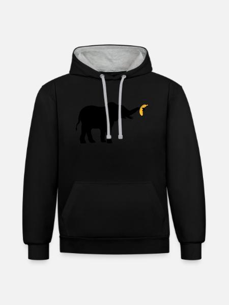 Large Banana Elephant Silhouette - Contrast hoodie - black/heather grey