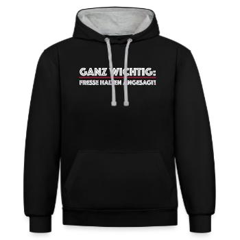 Ganz wichtig Fresse halten angesagt | Comedy - Kontrast-Hoodie - Schwarz/Grau meliert - Vorne - Anna (173cm) & Nico (186cm)