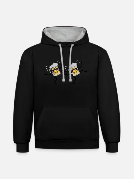 2 dancing party beers - Contrast hoodie - black/heather grey