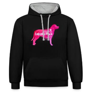 Liebende Labrador Mama - Kontrast-Hoodie - Schwarz/Grau meliert - Vorne - Anna (173cm) & Nico (186cm)