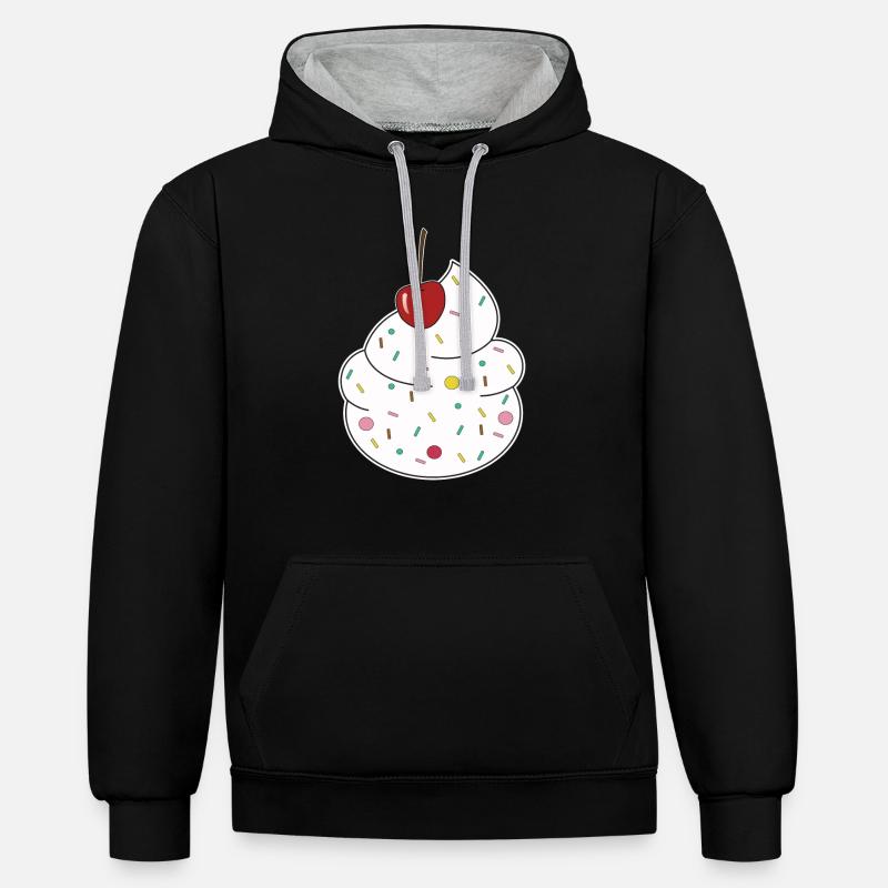 Cerise crème - Sweat à capuche contrasté - noir/gris chiné