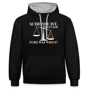 Scheisse ist wenn der Furz was wiegt | Sarkasmus - Kontrast-Hoodie - Schwarz/Grau meliert - Vorne - Anna (173cm) & Nico (186cm)