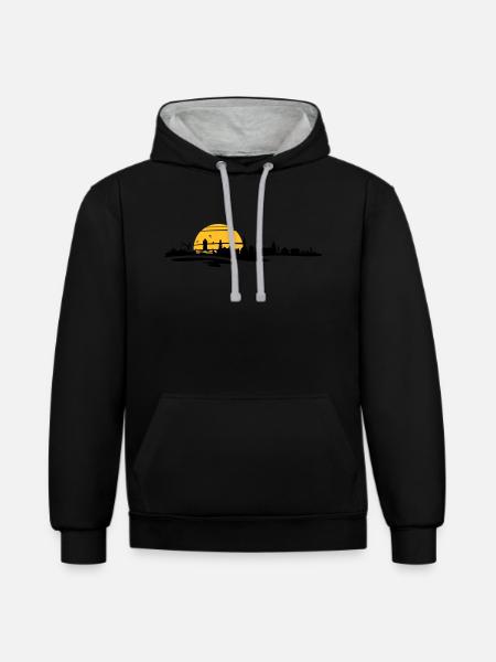 Skyline - Küste Cuxhaven - Kontrast-Hoodie - Schwarz/Grau meliert