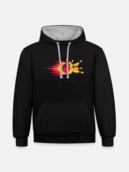 fast fire flames bowling pins upset strike hit - Contrast hoodie - black/heather grey