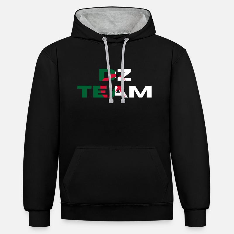 Dz team - idée cadeau Algérie - Sweat à capuche contrasté - noir/gris chiné