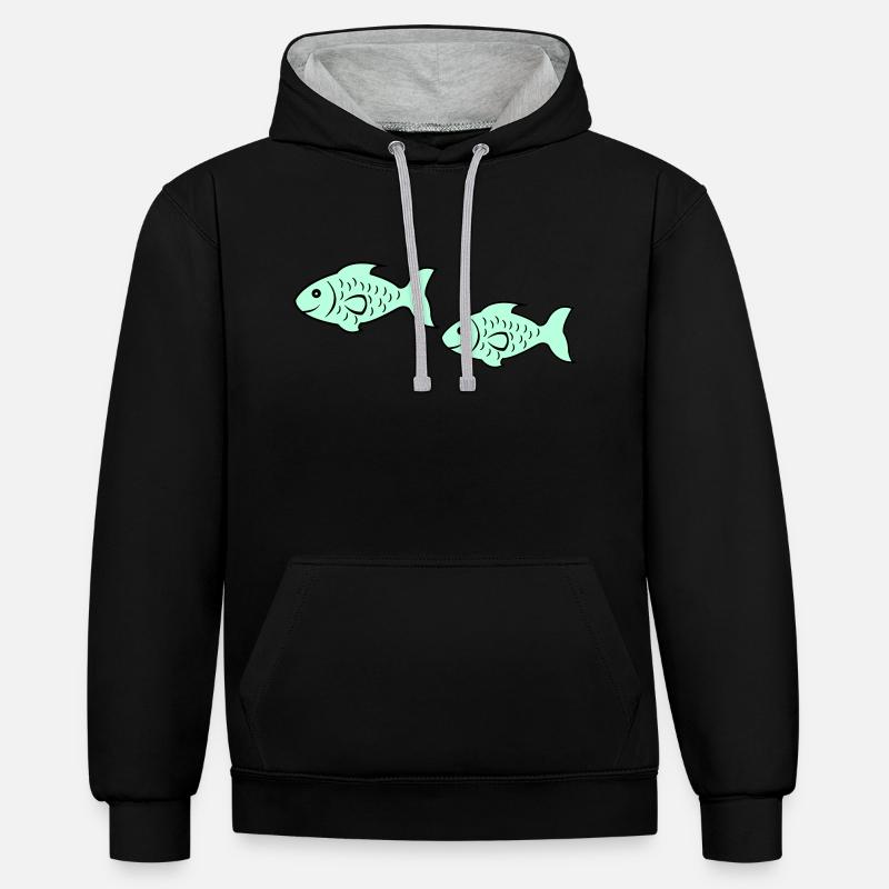 fish2 - Kontrast-Hoodie - Schwarz/Grau meliert