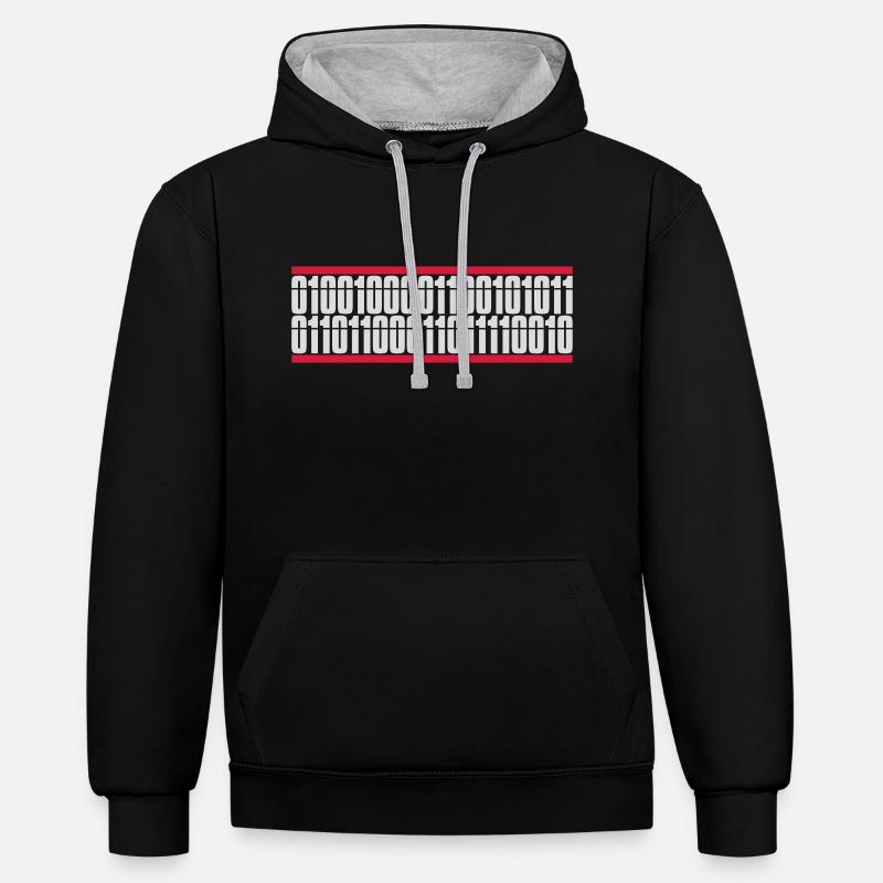 Binär Code Programm Sprache - Kontrast-Hoodie - Schwarz/Grau meliert