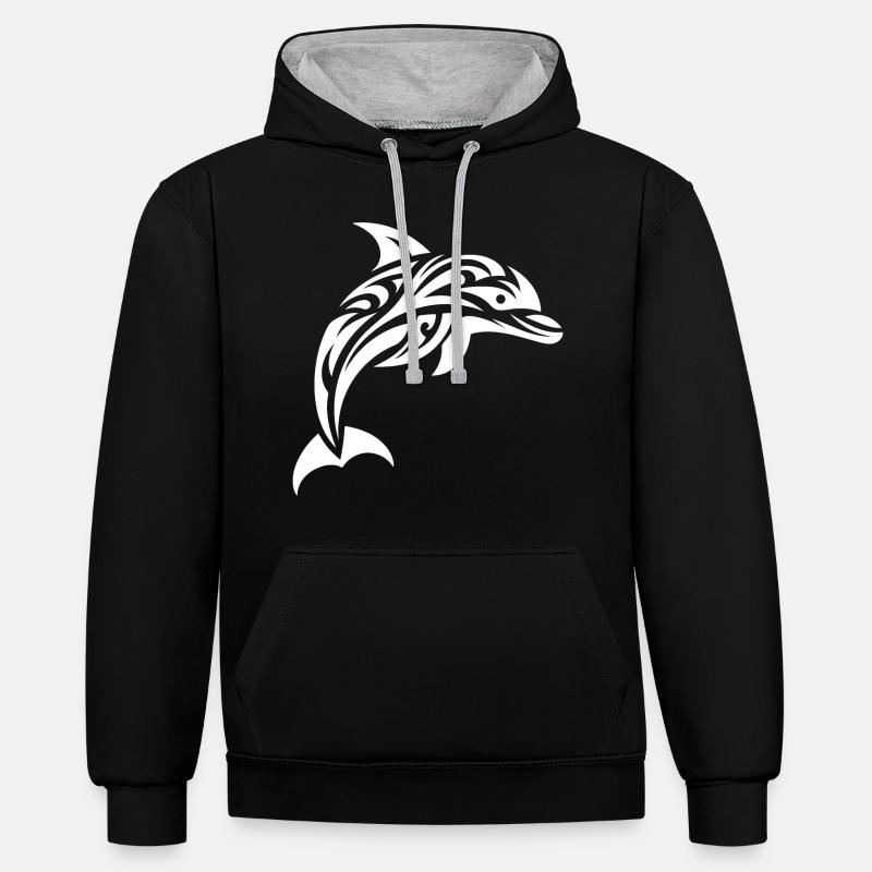 Saut Mignon Tatouage Dauphin - Sweat à capuche contrasté - noir/gris chiné