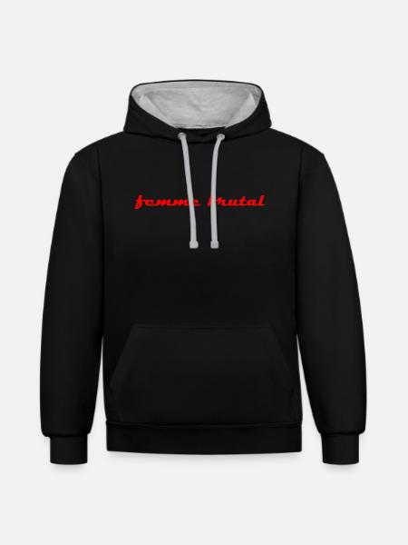 femme brutal. - Kontrast-Hoodie - Schwarz/Grau meliert