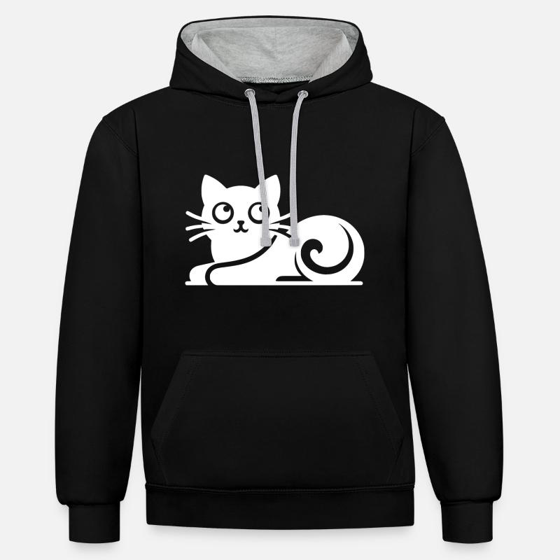 Dessin abstrait de chat - Sweat à capuche contrasté - noir/gris chiné