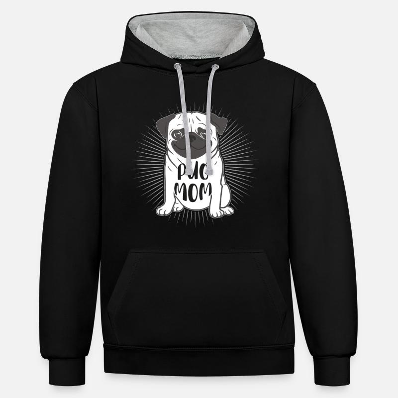 PUG MOM MOPS MAMA - Sweat à capuche contrasté - noir/gris chiné