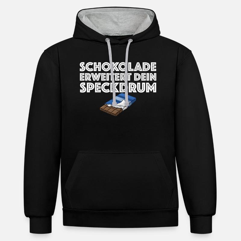 Schokolade erweitern dein Speckdrum | Sarkasmus - Kontrast-Hoodie - Schwarz/Grau meliert
