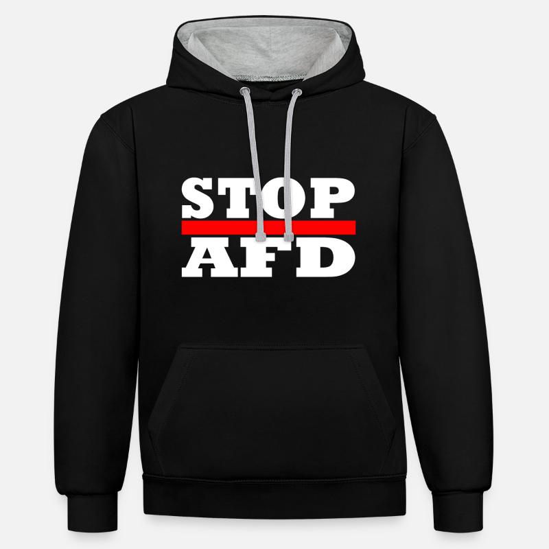 Stop Afd - Sweat à capuche contrasté - noir/gris chiné
