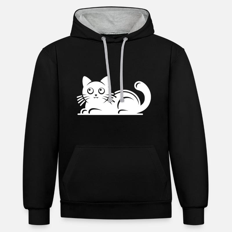Dessin de chat mignon - Sweat à capuche contrasté - noir/gris chiné