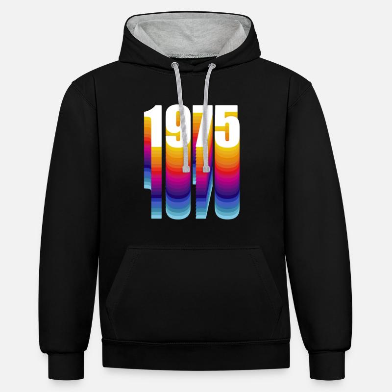 1975 - Sweat à capuche contrasté - noir/gris chiné