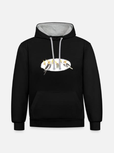 Nymphensittiche - Kontrast-Hoodie - Schwarz/Grau meliert